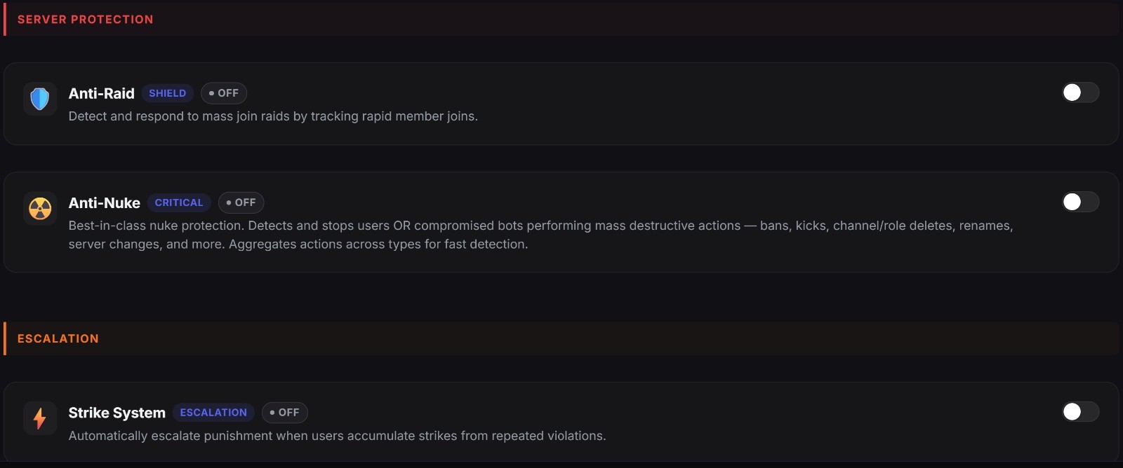 Anti-Nuke system with escalation policies