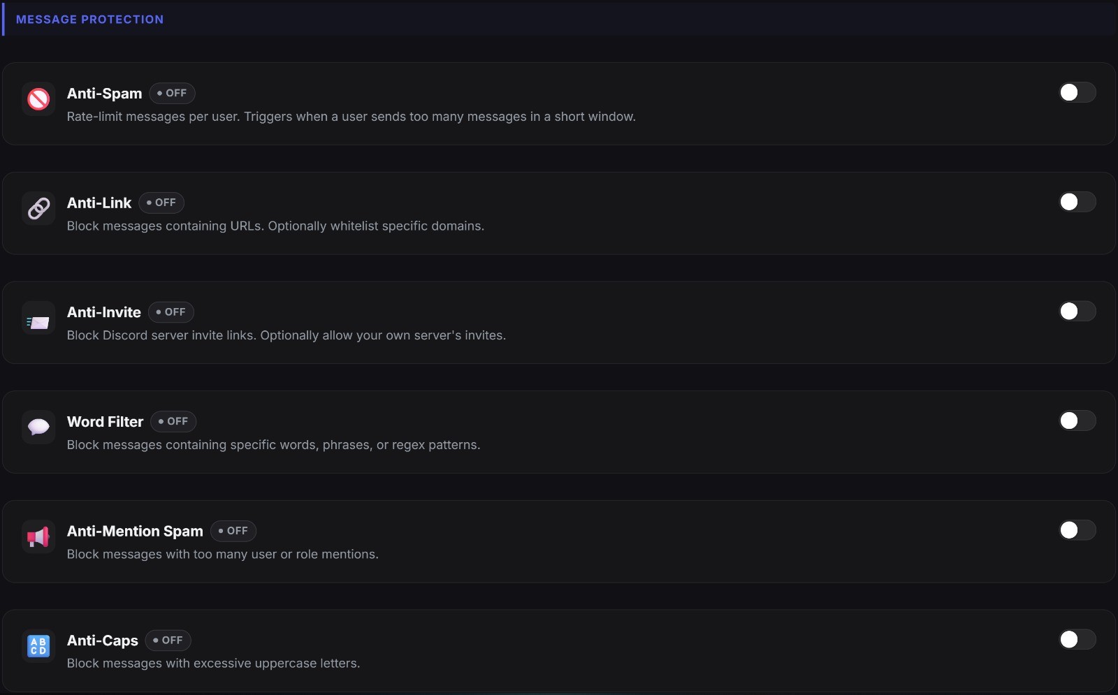 AutoMod message protection modules