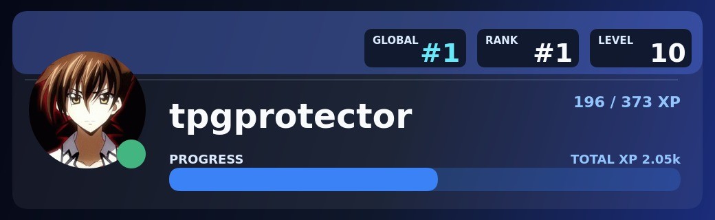 Rank card with global rank, level, and XP progress